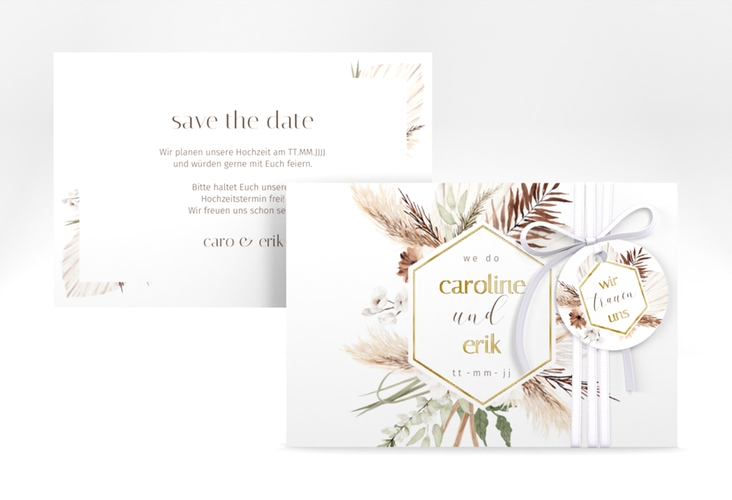 Save the Date-Karte Bohemian A6 Karte quer weiss gold