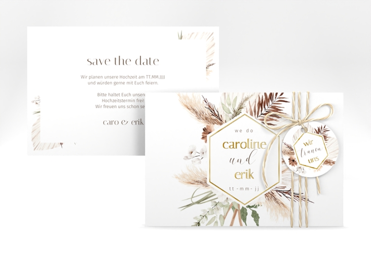 Save the Date-Karte Bohemian A6 Karte quer weiss gold