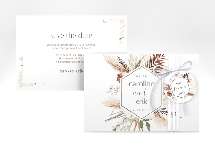 Save the Date-Karte Bohemian A6 Karte quer weiss silber