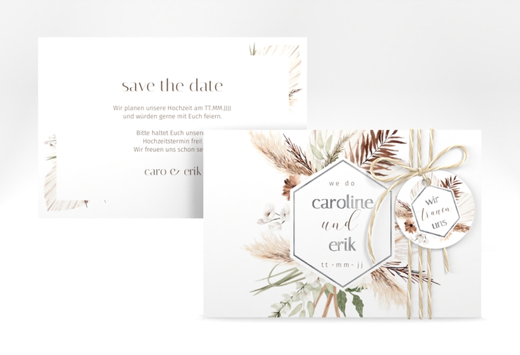 Save the Date-Karte Bohemian A6 Karte quer weiss silber