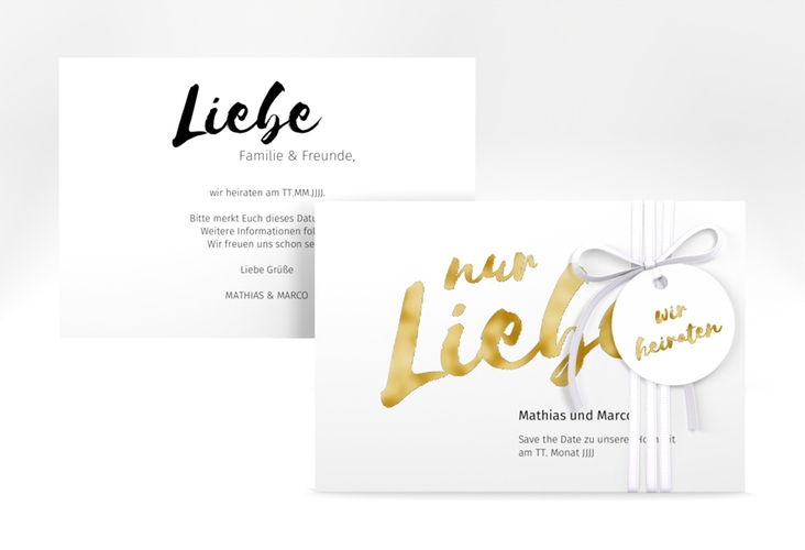 Save the Date-Karte Message A6 Karte quer weiss gold