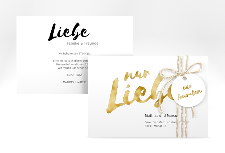 Save the Date-Karte Message A6 Karte quer weiss gold