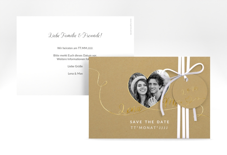 Save the Date-Karte Herzensbund A6 Karte quer weiss gold