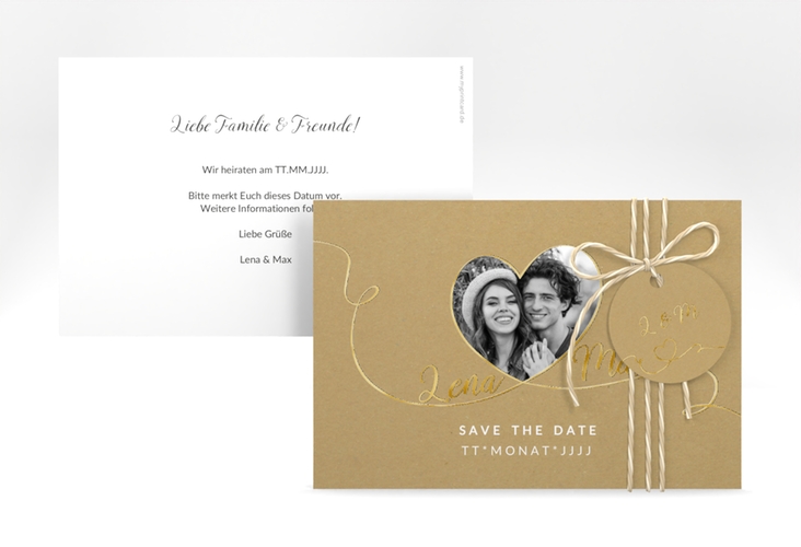 Save the Date-Karte Herzensbund A6 Karte quer weiss gold