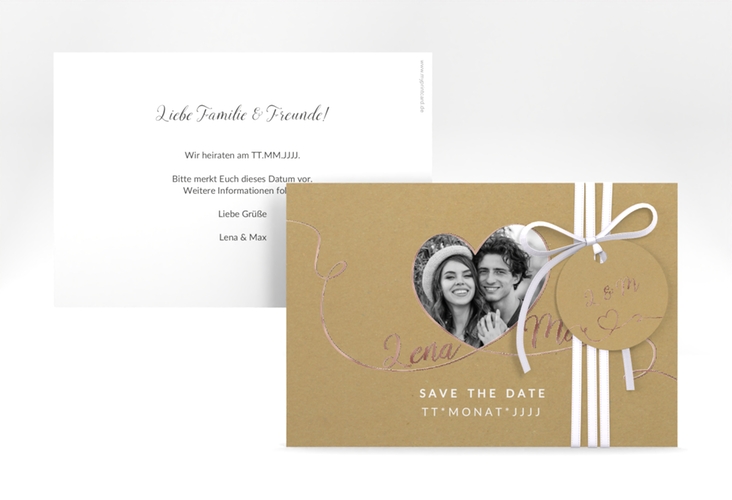 Save the Date-Karte Herzensbund A6 Karte quer weiss rosegold