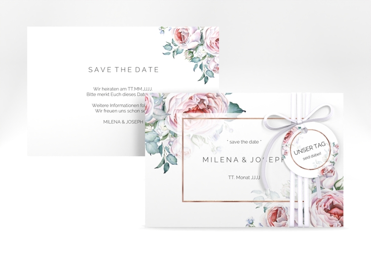 Save the Date-Karte Embrace A6 Karte quer weiss rosegold