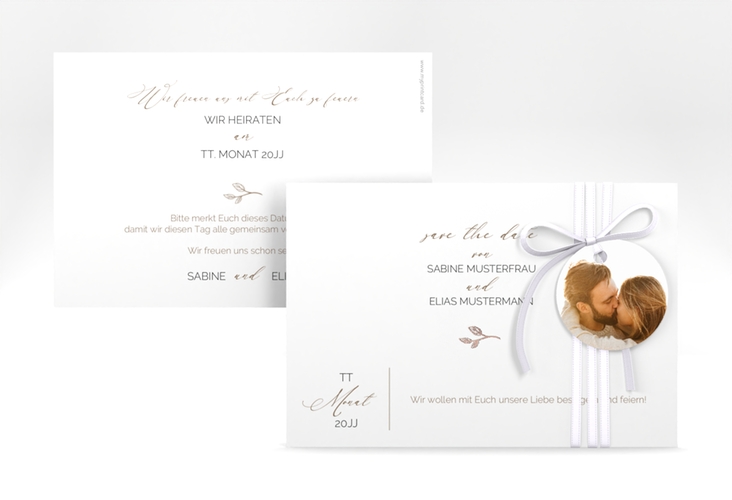 Save the Date-Karte Plain A6 Karte quer weiss rosegold