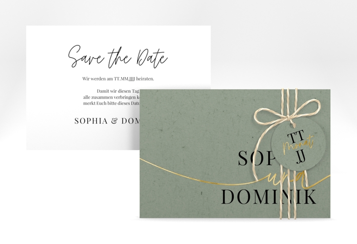 Save the Date-Karte Easy A6 Karte quer gruen gold im modernen minimalistischen Design