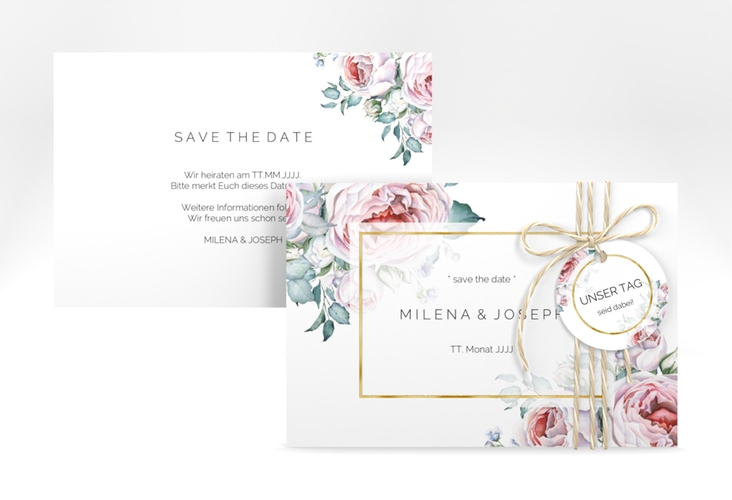 Save the Date-Karte Embrace A6 Karte quer weiss gold