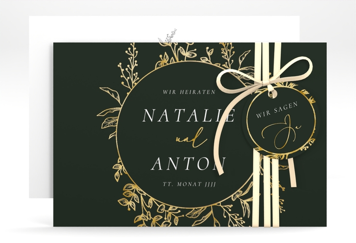 Save the Date-Karte Herbs A6 Karte quer gruen gold