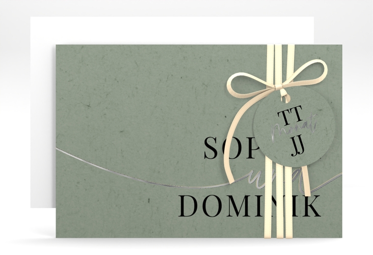 Save the Date-Karte Easy A6 Karte quer gruen silber im modernen minimalistischen Design