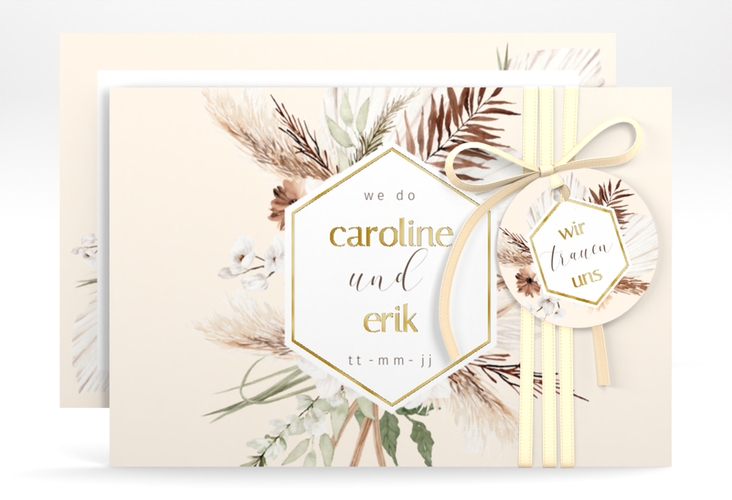 Save the Date-Karte Bohemian A6 Karte quer beige gold