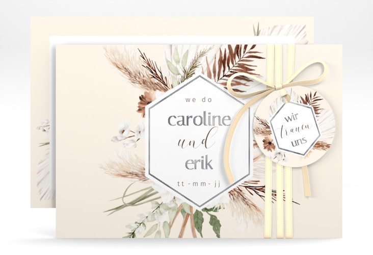 Save the Date-Karte Bohemian A6 Karte quer beige silber