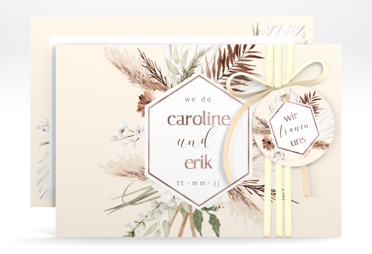 Save the Date-Karte Bohemian A6 Karte quer beige rosegold