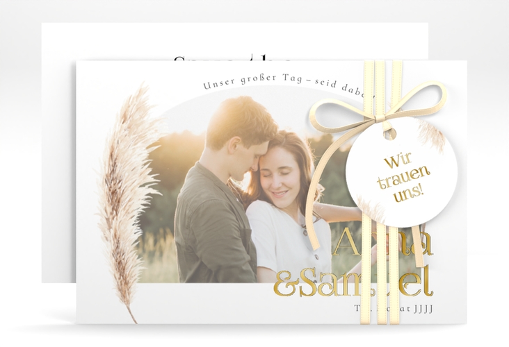 Save the Date-Karte Boholove A6 Karte quer weiss gold