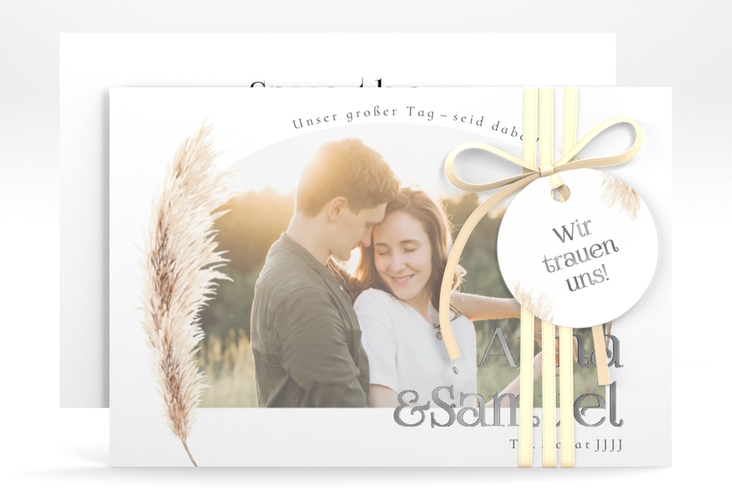 Save the Date-Karte Boholove A6 Karte quer weiss silber