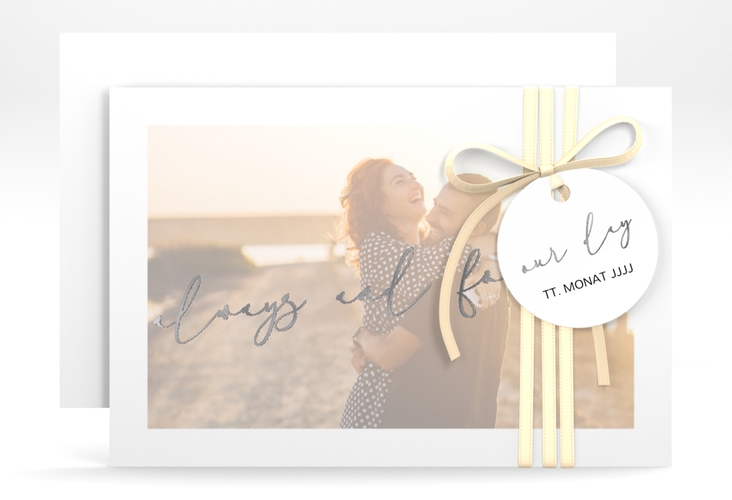 Save the Date-Karte Lucent A6 Karte quer weiss silber
