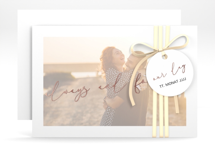 Save the Date-Karte Lucent A6 Karte quer weiss rosegold