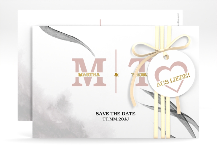 Save the Date-Karte Initialen A6 Karte quer weiss gold
