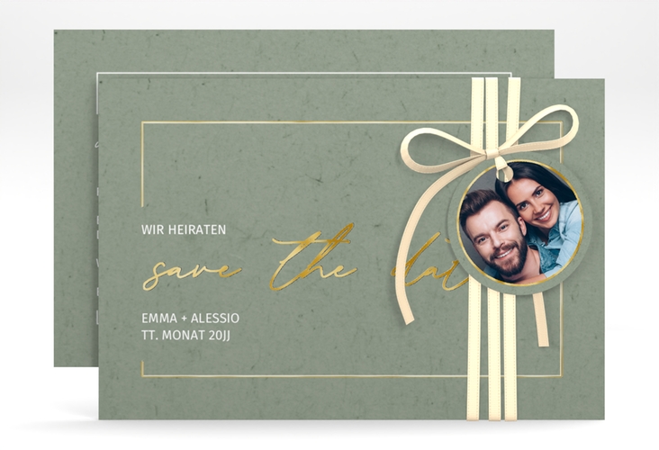 Save the Date-Karte Simple Line A6 Karte quer gruen gold