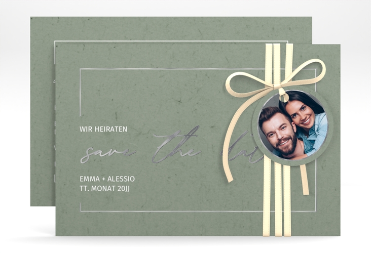 Save the Date-Karte Simple Line A6 Karte quer gruen silber