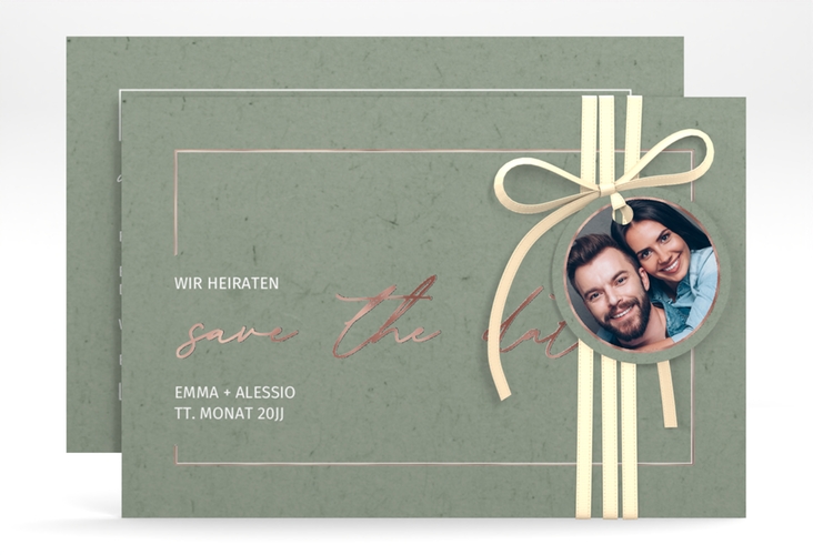 Save the Date-Karte Simple Line A6 Karte quer gruen rosegold
