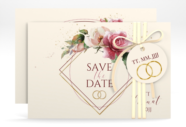 Save the Date-Karte Rosenbogen A6 Karte quer beige gold