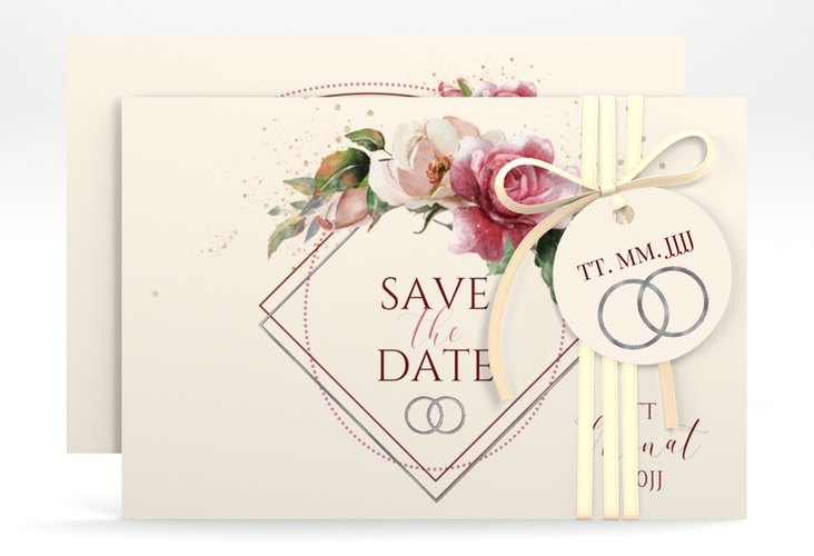 Save the Date-Karte Rosenbogen A6 Karte quer beige silber