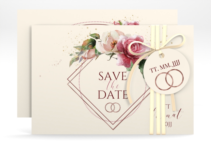 Save the Date-Karte Rosenbogen A6 Karte quer beige rosegold