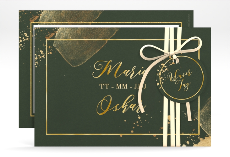 Save the Date-Karte Emerald A6 Karte quer gruen gold