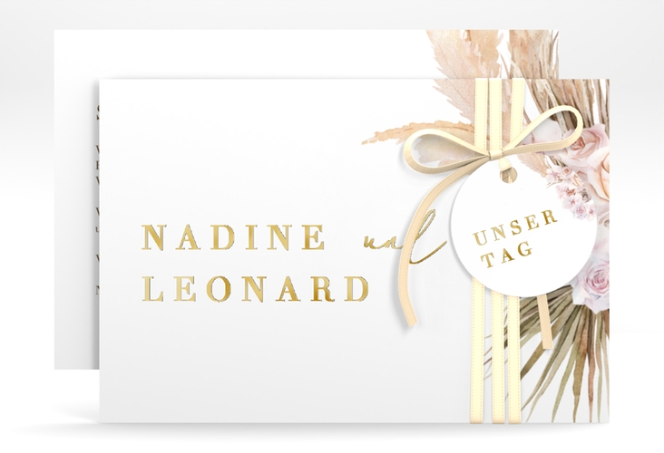 Save the Date-Karte Nude A6 Karte quer weiss gold