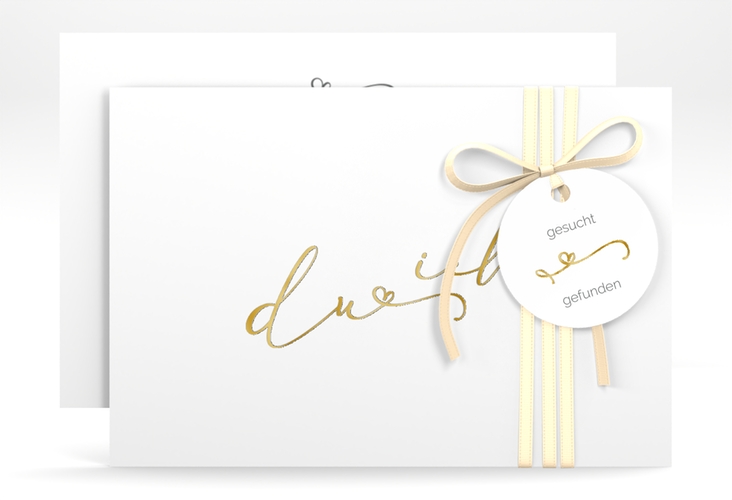 Save the Date-Karte Zweisamkeit A6 Karte quer weiss gold im minimalistischen Stil mit Aufschrift du & ich