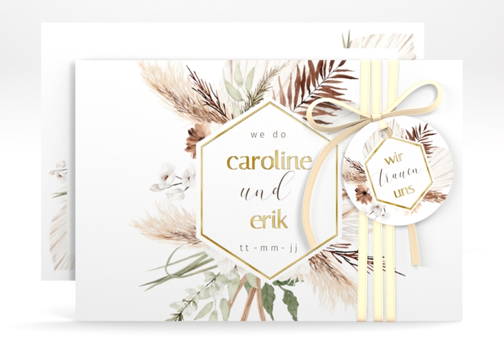 Save the Date-Karte Bohemian A6 Karte quer weiss gold