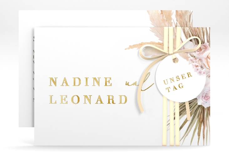 Save the Date-Karte Nude A6 Karte quer weiss gold