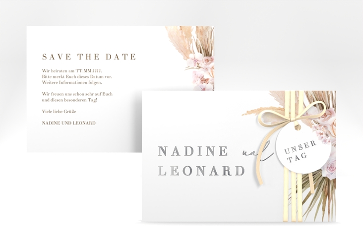 Save the Date-Karte Nude A6 Karte quer weiss silber