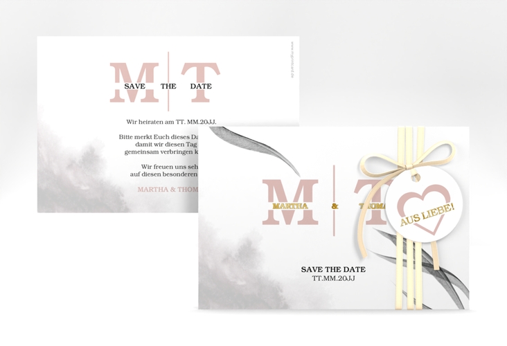 Save the Date-Karte Initialen A6 Karte quer weiss gold
