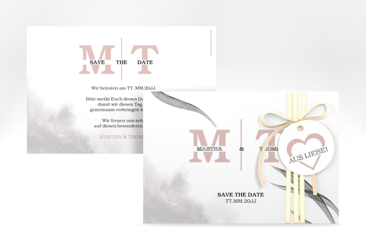 Save the Date-Karte Initialen A6 Karte quer weiss silber