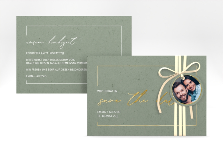 Save the Date-Karte Simple Line A6 Karte quer gruen gold