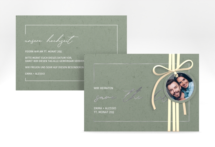 Save the Date-Karte Simple Line A6 Karte quer gruen silber