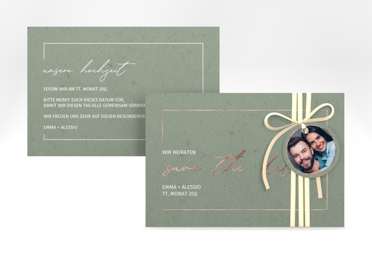 Save the Date-Karte Simple Line A6 Karte quer gruen rosegold
