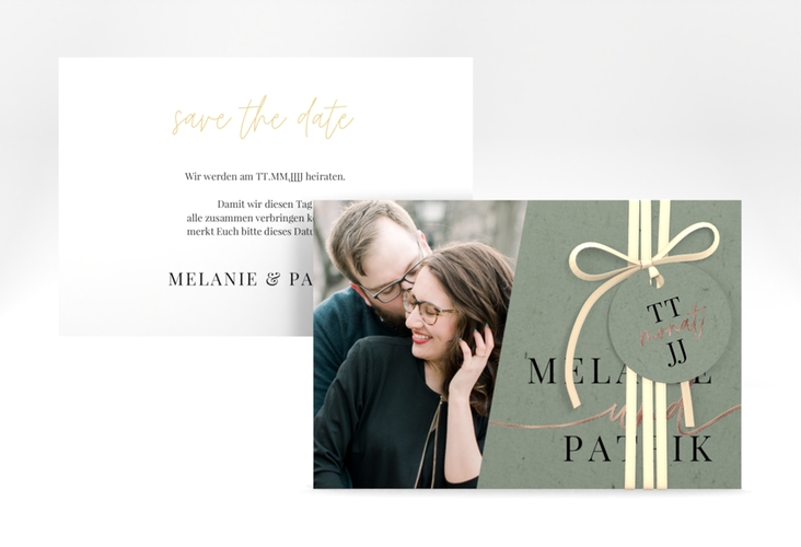 Save the Date-Karte Leichtigkeit A6 Karte quer gruen rosegold