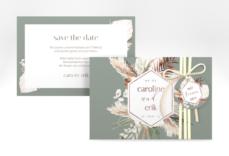 Save the Date-Karte Bohemian A6 Karte quer gruen rosegold