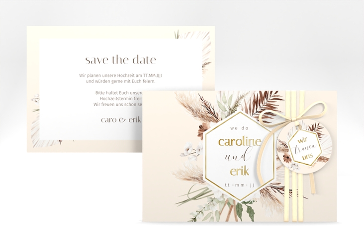 Save the Date-Karte Bohemian A6 Karte quer beige gold