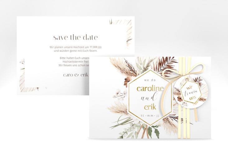 Save the Date-Karte Bohemian A6 Karte quer weiss gold