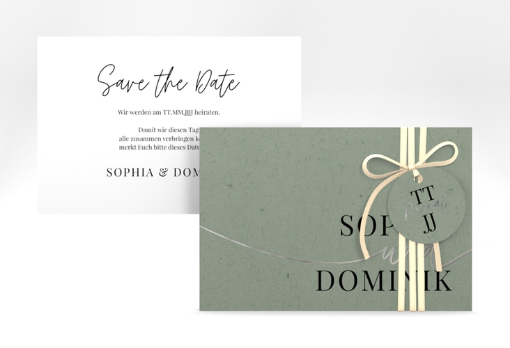 Save the Date-Karte Easy A6 Karte quer gruen silber im modernen minimalistischen Design