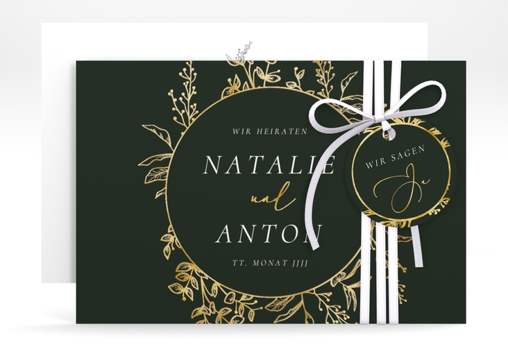 Save the Date-Karte Herbs A6 Karte quer gruen gold