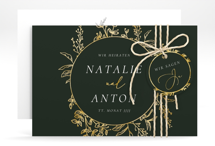 Save the Date-Karte Herbs A6 Karte quer gruen gold