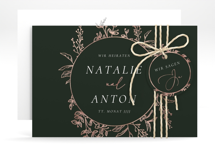 Save the Date-Karte Herbs A6 Karte quer gruen rosegold
