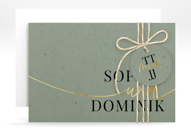 Save the Date-Karte Easy A6 Karte quer gruen gold im modernen minimalistischen Design