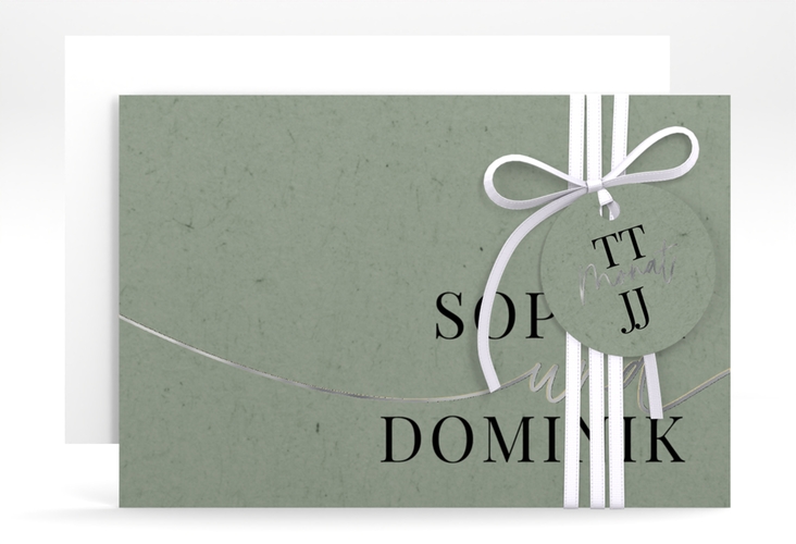 Save the Date-Karte Easy A6 Karte quer gruen silber im modernen minimalistischen Design